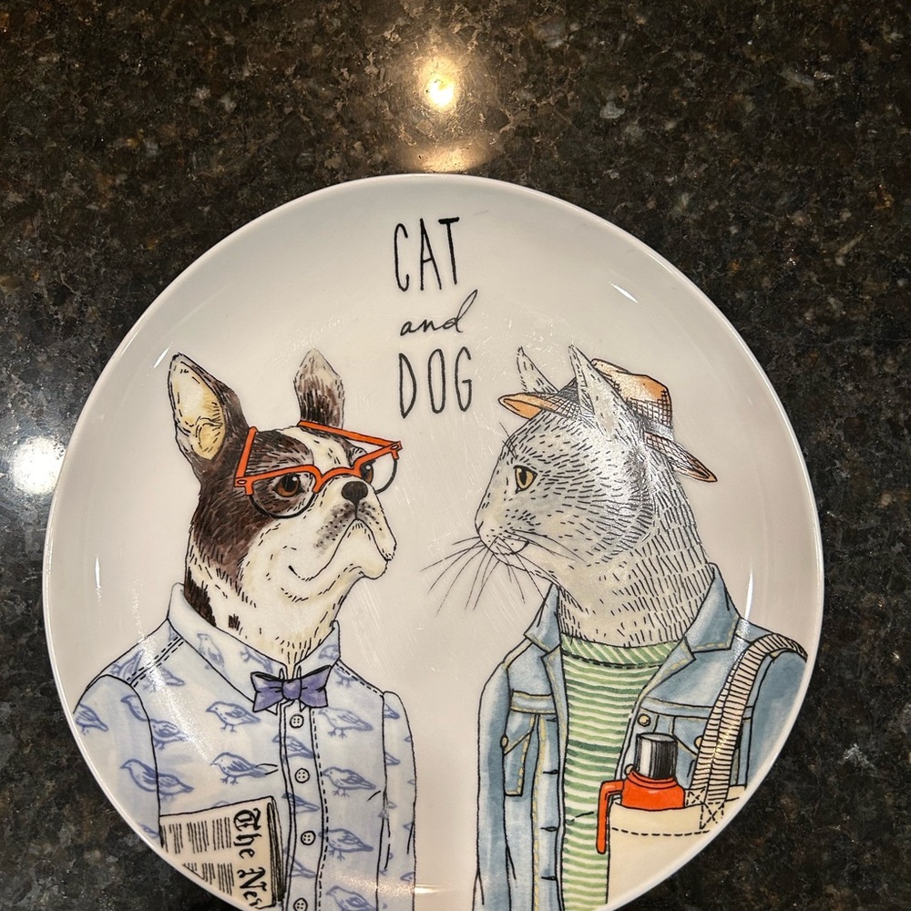 Rachel Kozlowski + West Elm Dapper Animal Plate - Cat & Dog